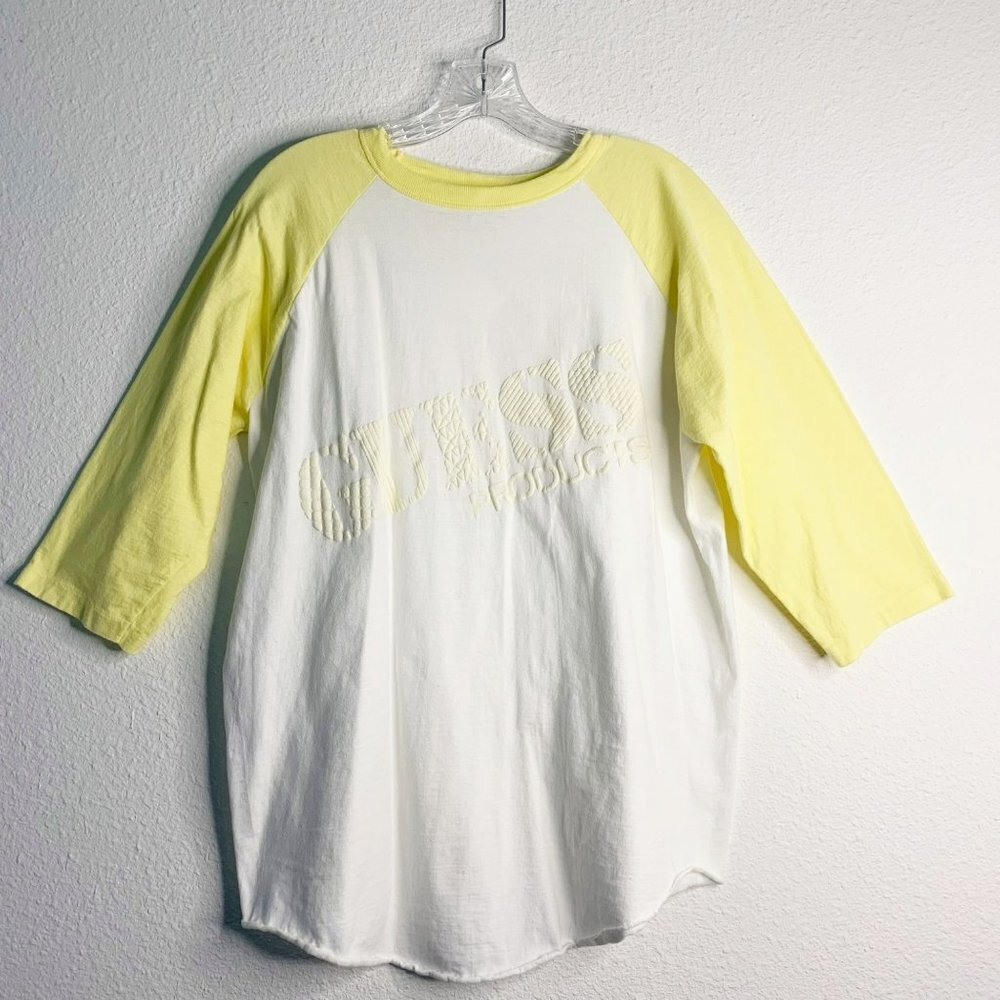 Vintage 80’s Guess Raglan Baseball Distressed Logo Tee